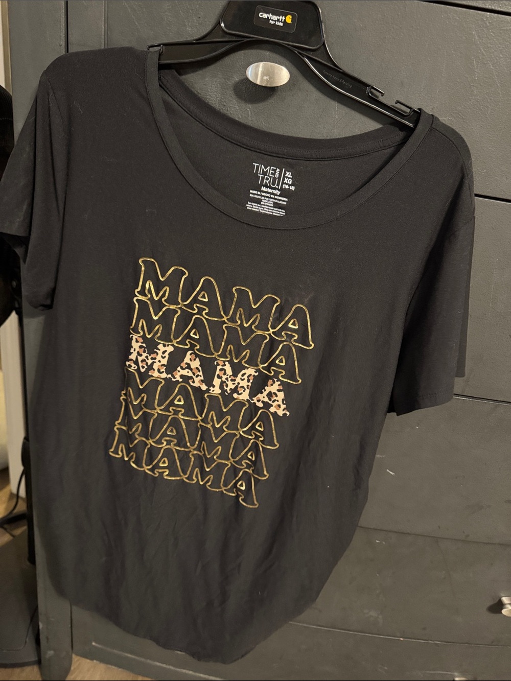 Time and Tru Black Graphic "Mama" Tee with Leopard Accent
